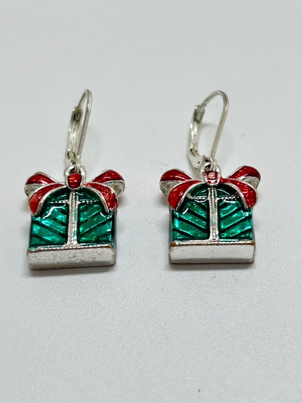 Napier, Red Green Silver Dangly Xmas Present Earrings, Wires, Christmas